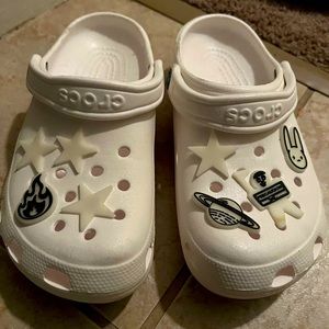 White Crocs with Bad Bunny Jibbitz